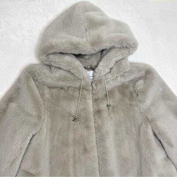 NWT Medium Rebecca Minkoff Aria Faux Fur Hooded Zip Front Jacket Coat Cozy Gray - Picture 4 of 12